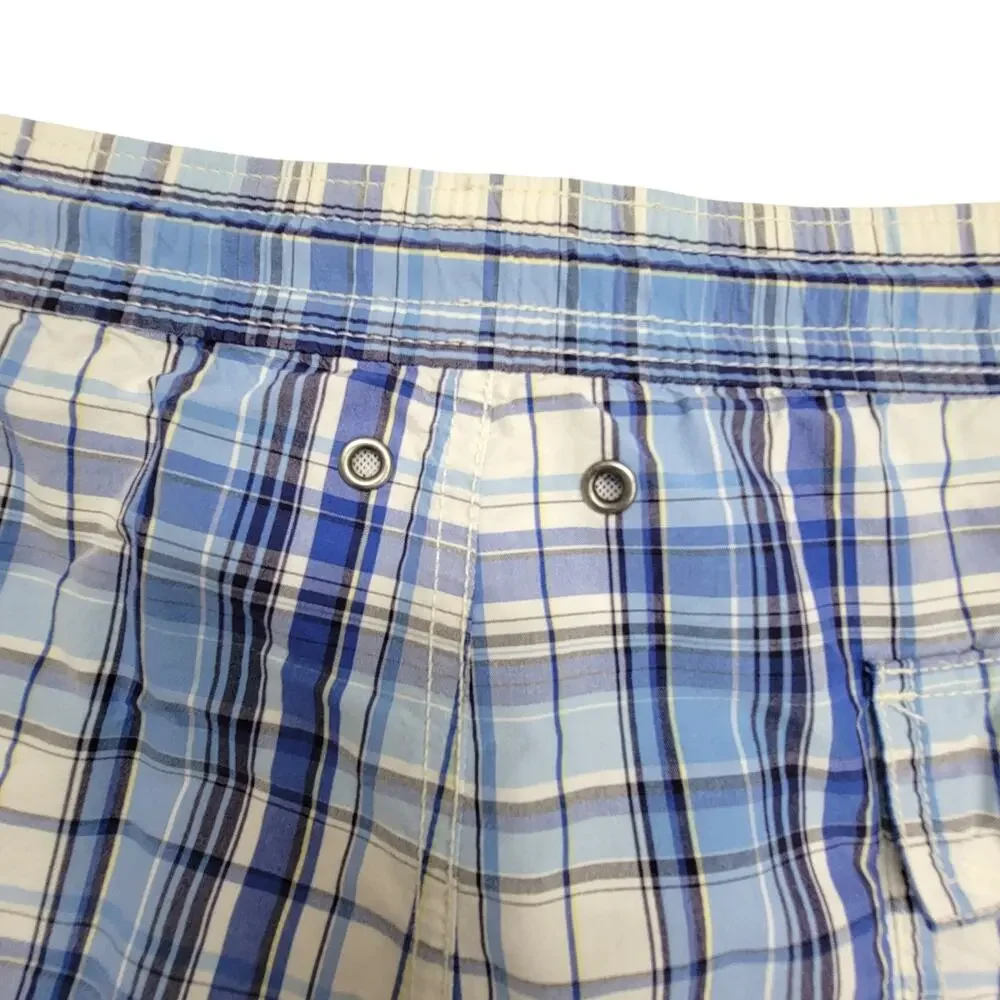 Polo Ralph Lauren Mens L Swim Trunks Blue Plaid Board Shorts Bathing Suit Pony